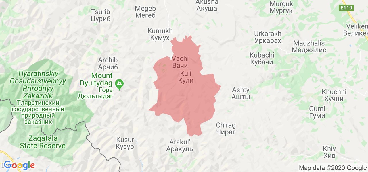 Изображение Кулинского района Республики Дагестан на карте