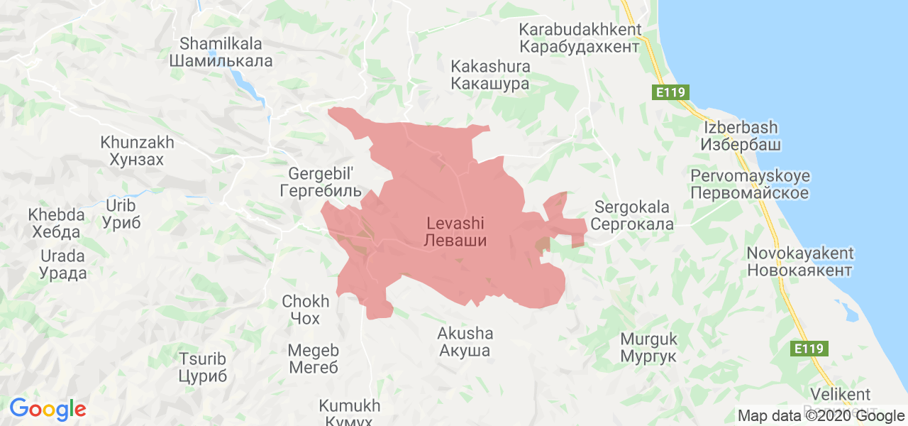 Изображение Левашинского района Республики Дагестан на карте