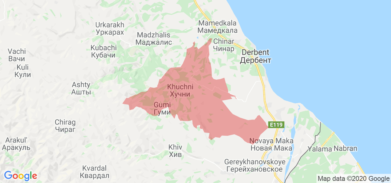 Изображение Табасаранского района Республики Дагестан на карте