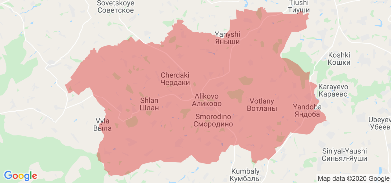 Изображение Аликовского района Республики Чувашия на карте