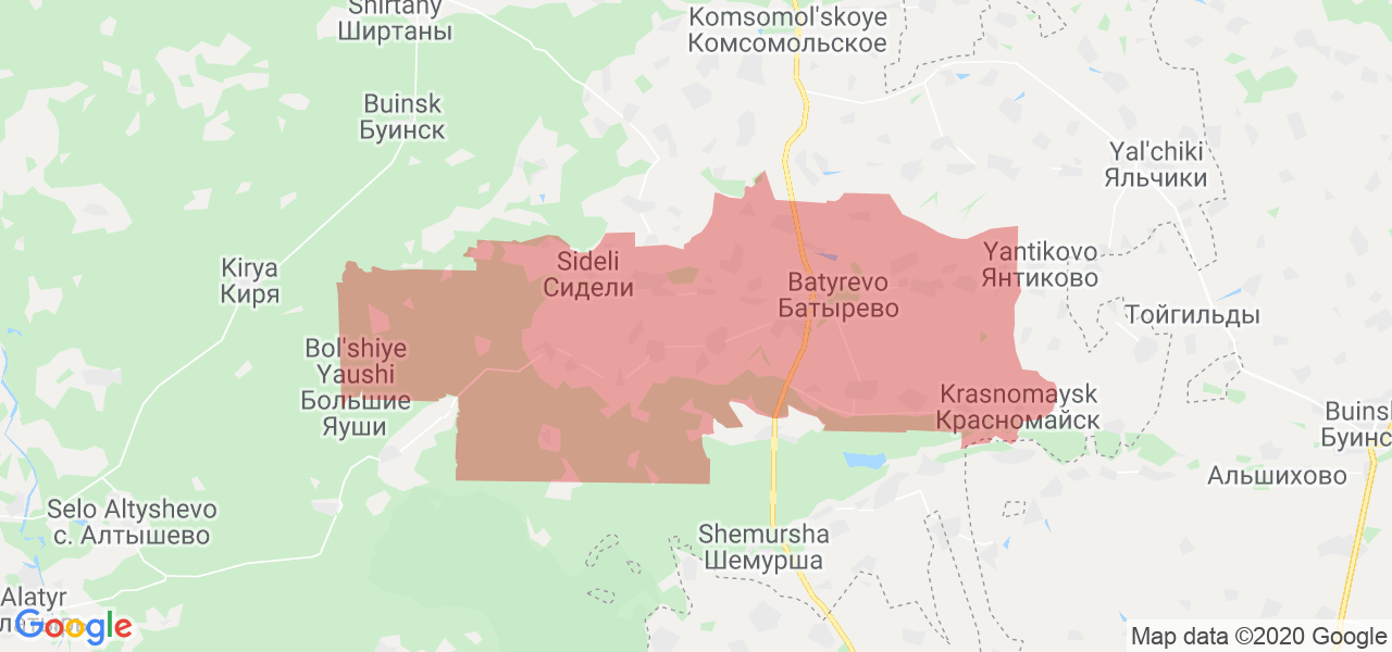 Изображение Батыревского района Республики Чувашия на карте