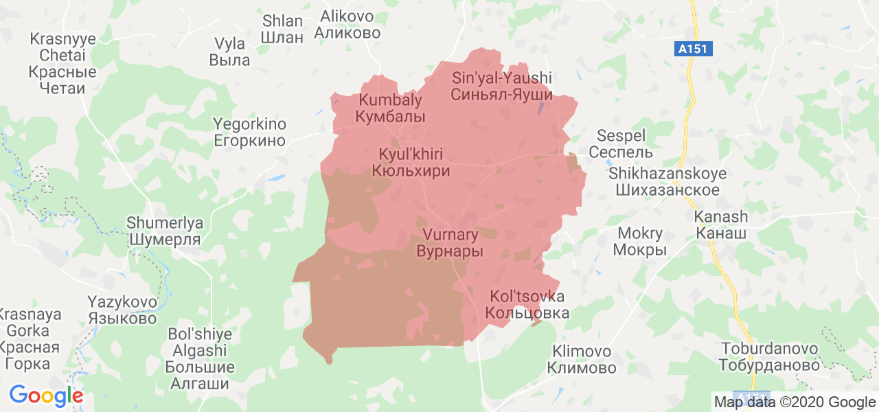 Изображение Вурнарского района Республики Чувашия на карте