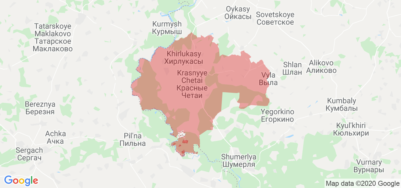 Изображение Красночетайского района Республики Чувашия на карте