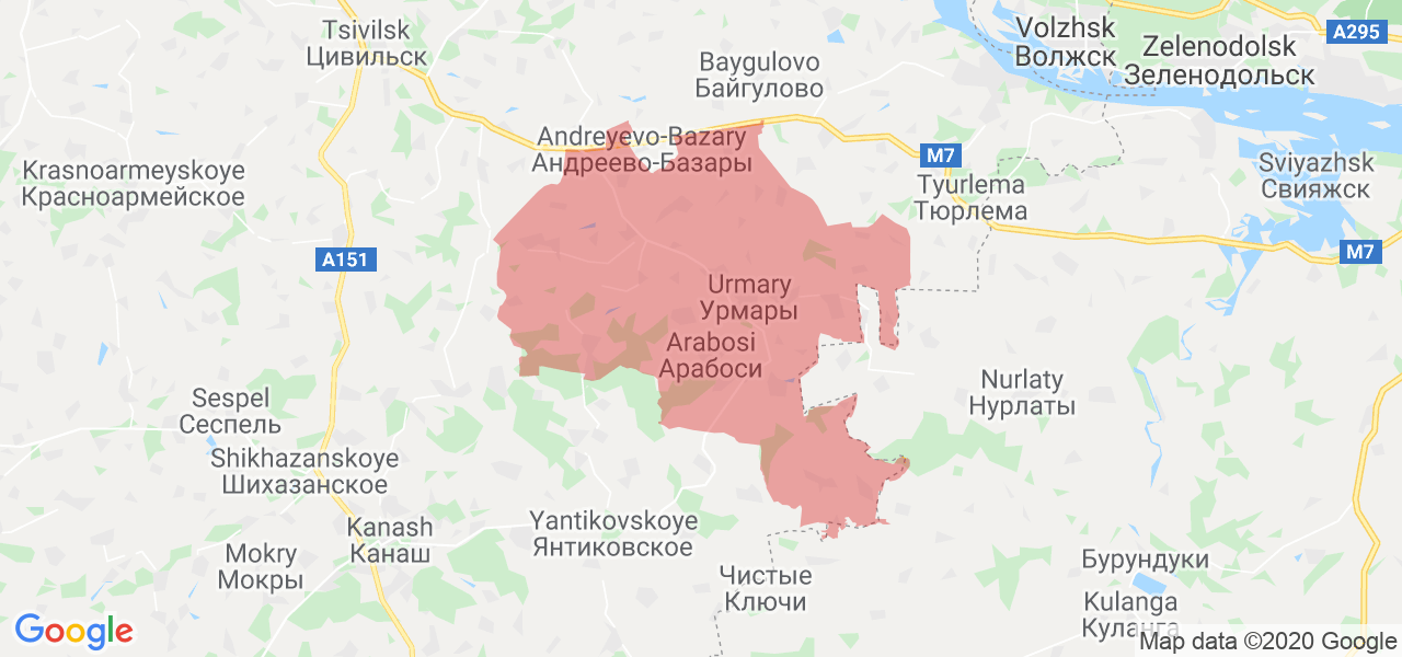 Изображение Урмарского района Республики Чувашия на карте