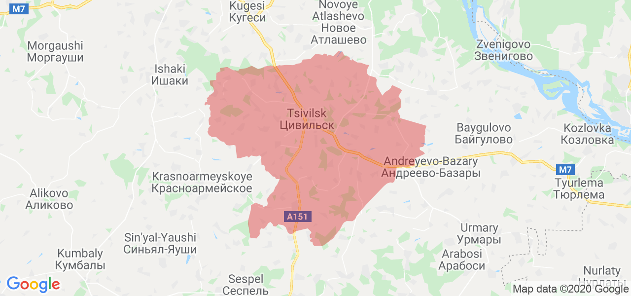 Изображение Цивильского района Республики Чувашия на карте