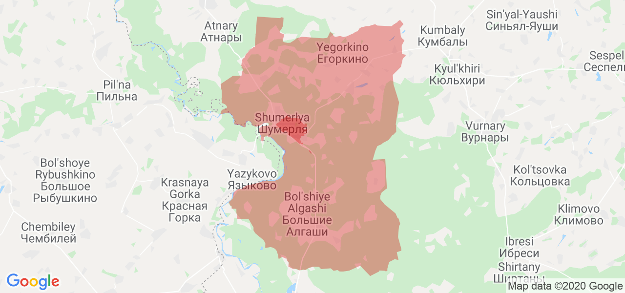Изображение Шумерлинского района Республики Чувашия на карте