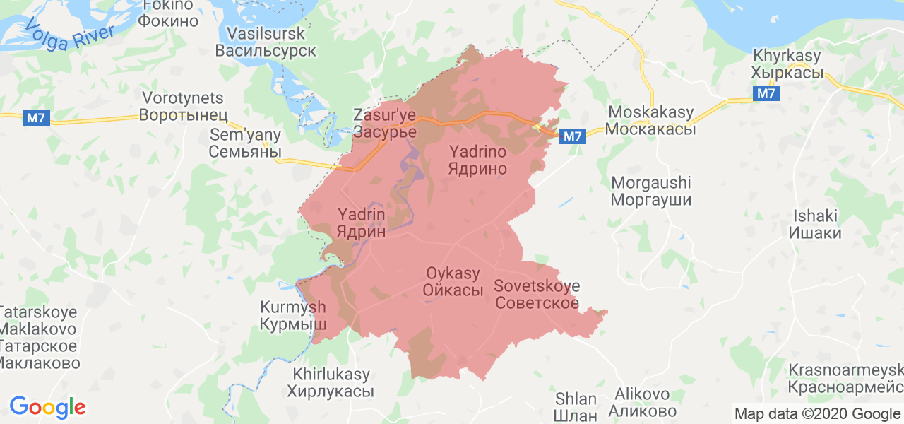 Изображение Ядринского района Республики Чувашия на карте