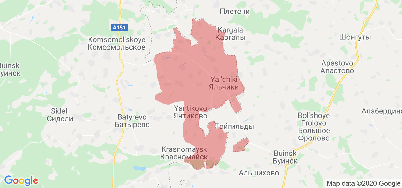 Изображение Яльчикского района Республики Чувашия на карте
