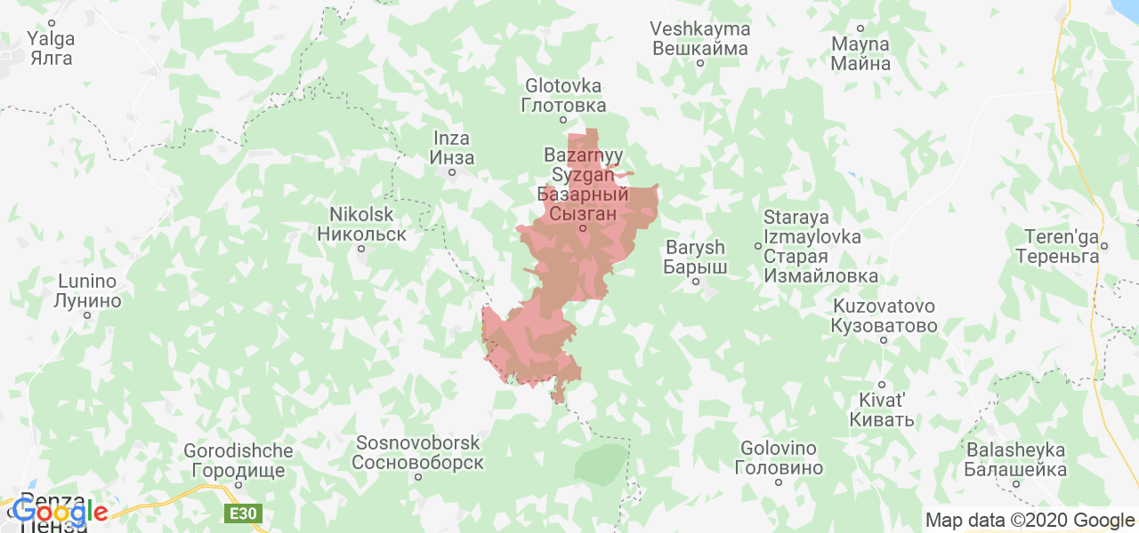 Изображение Базарносызганского района Ульяновской области на карте