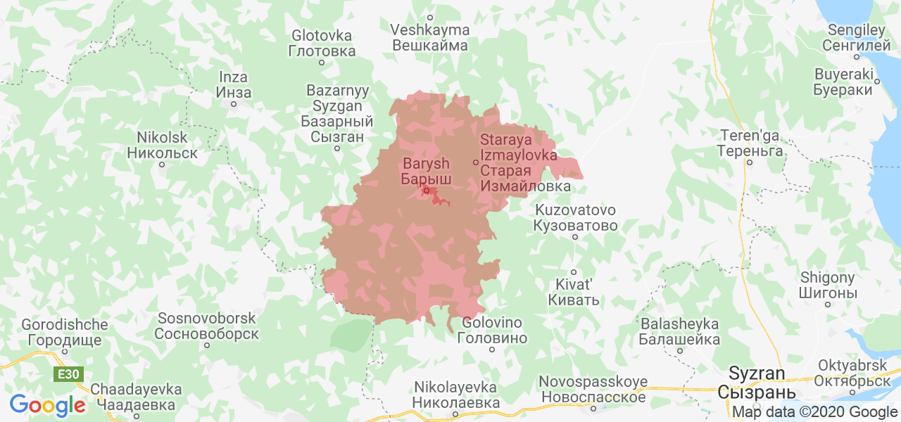 Изображение Барышского района Ульяновской области на карте
