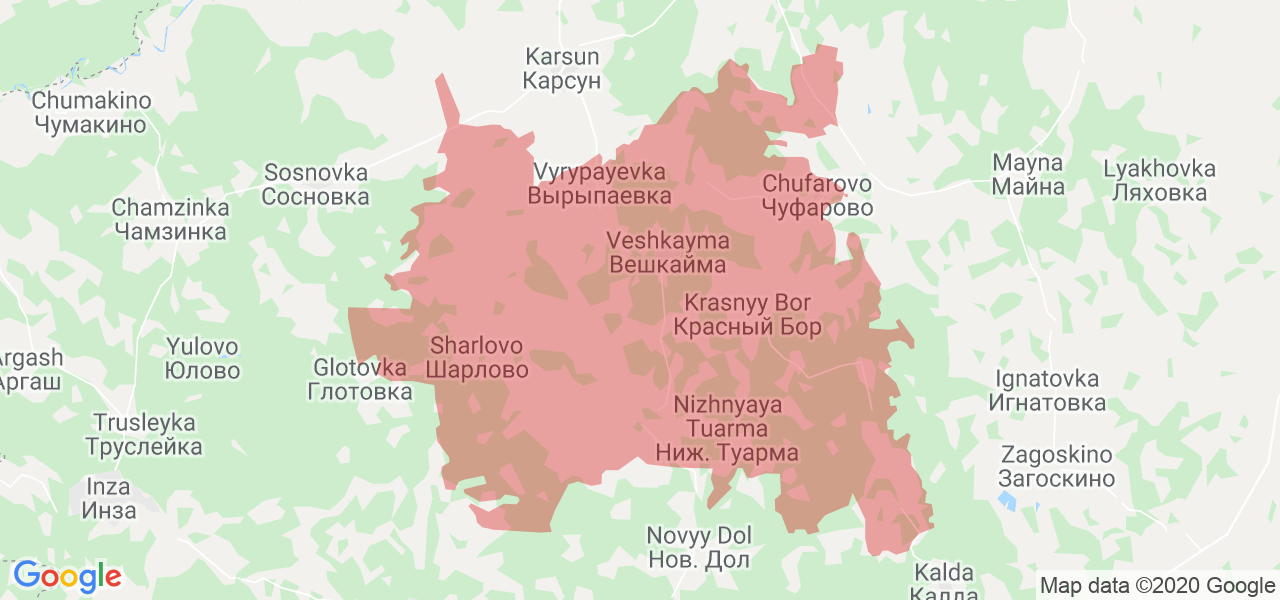 Изображение Вешкаймского района Ульяновской области на карте