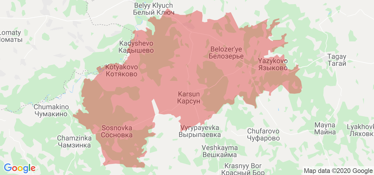 Изображение Карсунского района Ульяновской области на карте