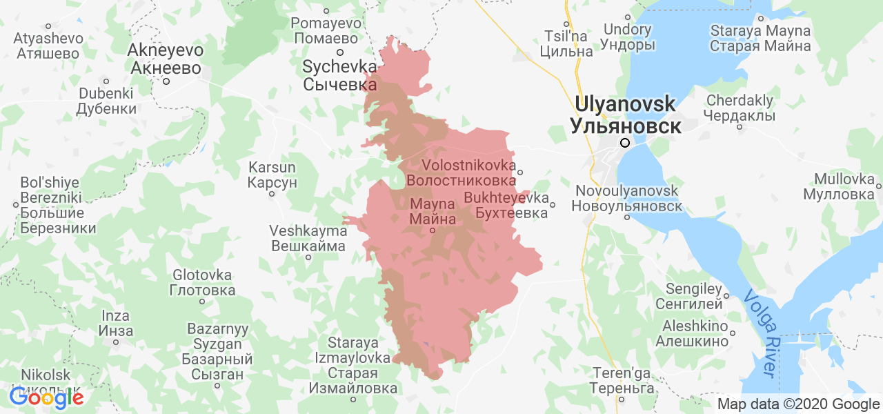 Изображение Майнского района Ульяновской области на карте