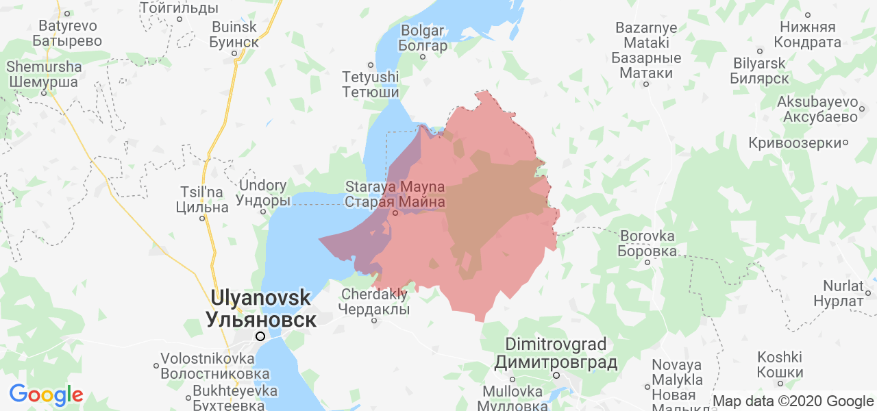 Изображение Старомайнского района Ульяновской области на карте
