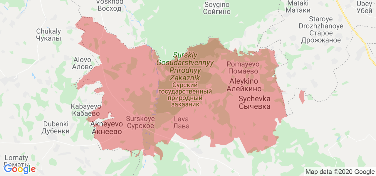 Изображение Сурского района Ульяновской области на карте