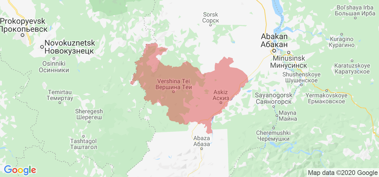 Изображение Аскизского района Республики Хакасия на карте