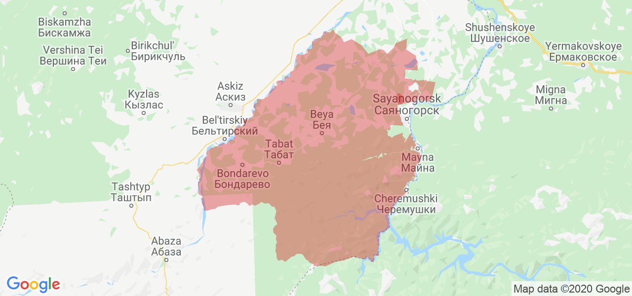 Изображение Бейского района Республики Хакасия на карте