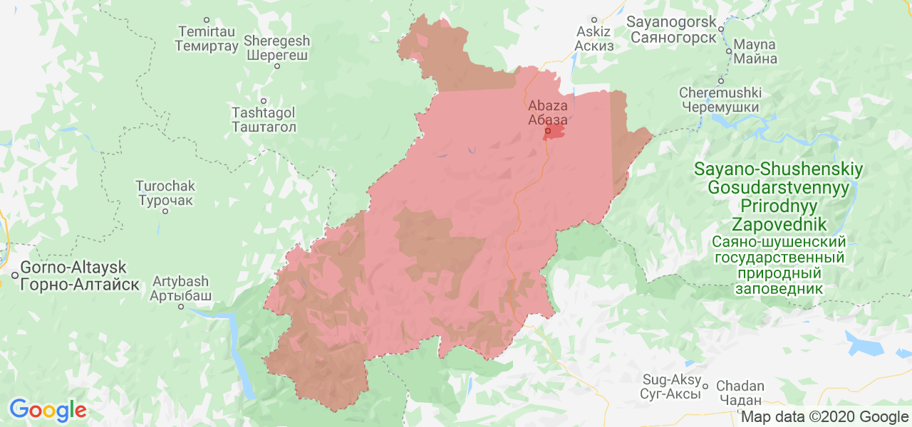 Изображение Таштыпского района Республики Хакасия на карте