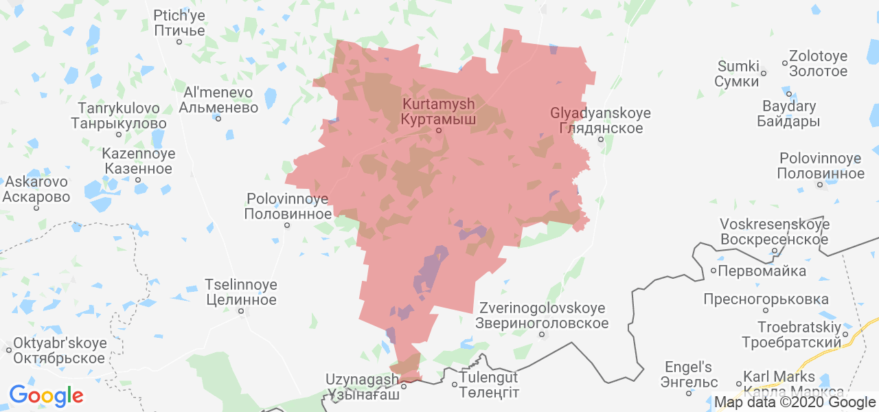 Изображение Куртамышского района Курганской области на карте