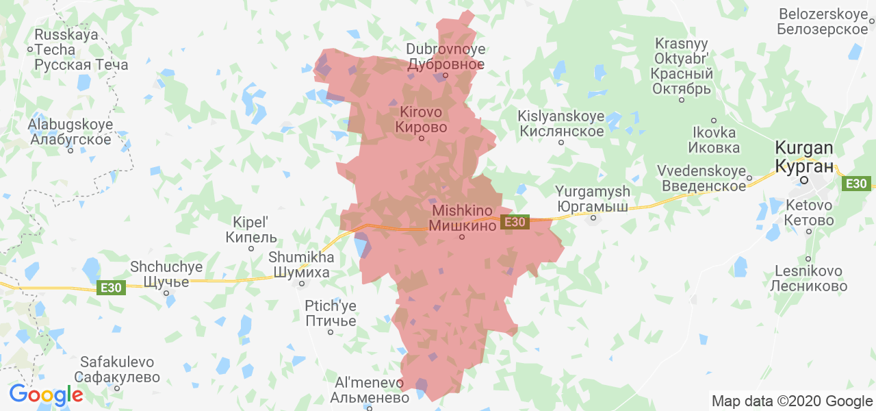 Изображение Мишкинского района Курганской области на карте