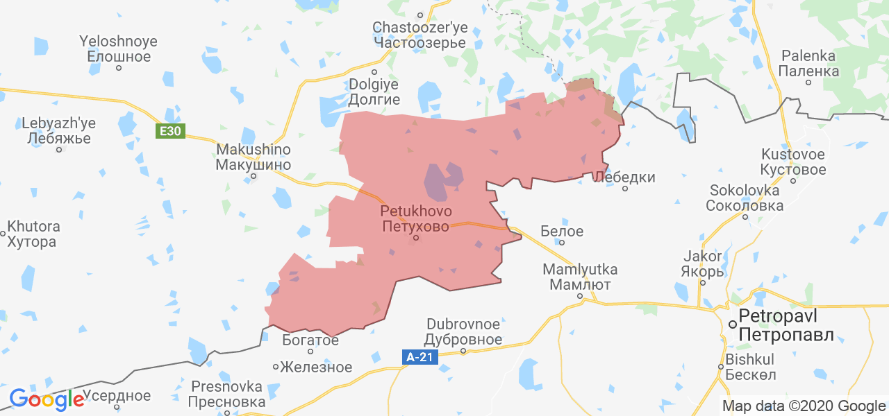 Изображение Петуховского района Курганской области на карте