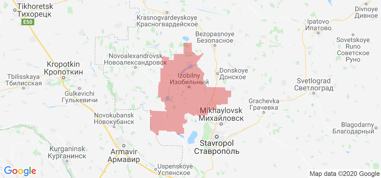 Изображение Изобильненского района Ставропольского края на карте