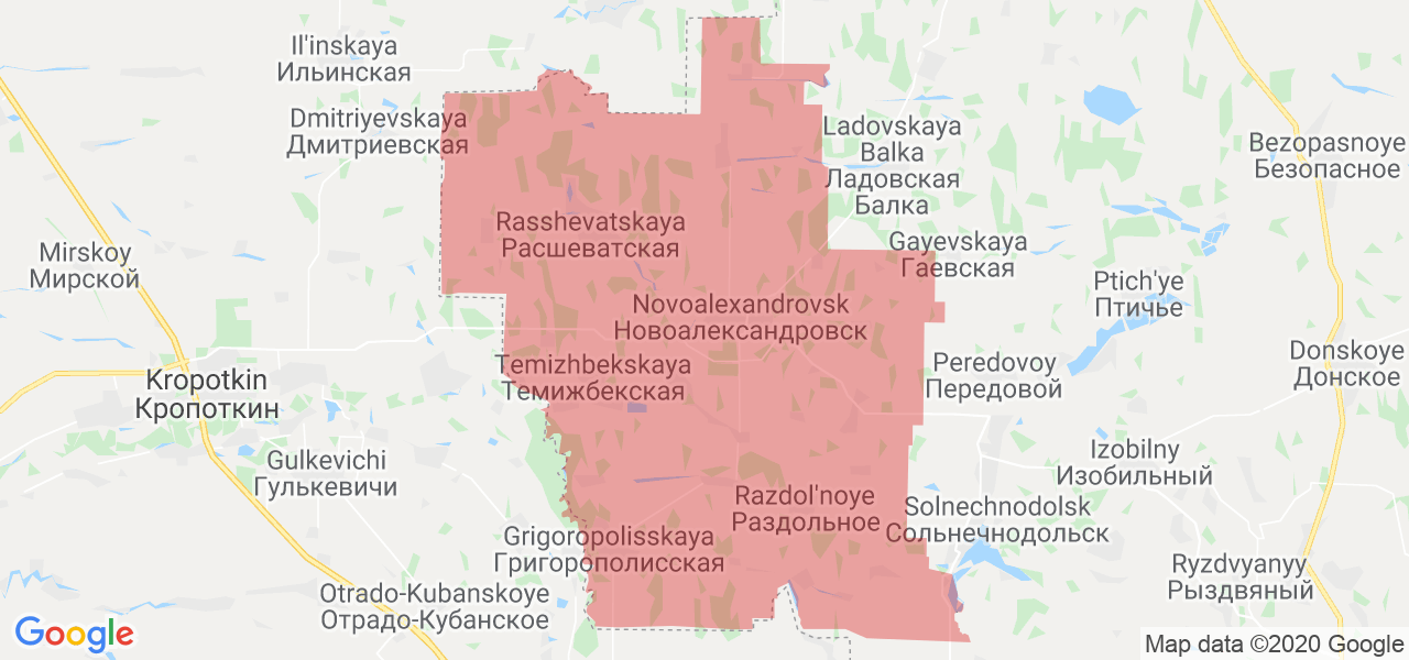 Изображение Новоалександровского района Ставропольского края на карте