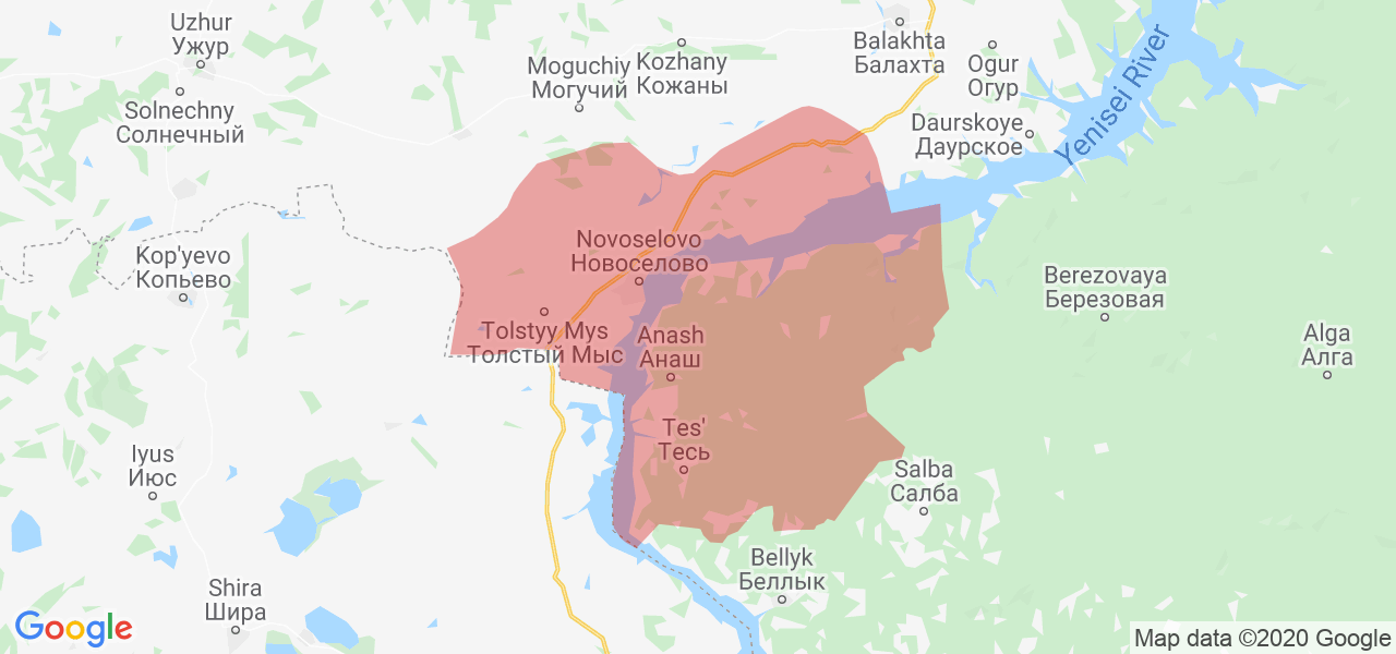 Изображение Новосёловского района Красноярского края на карте