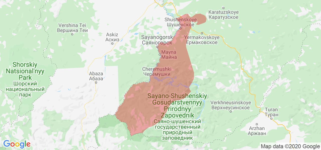 Изображение Шушенского района Красноярского края на карте