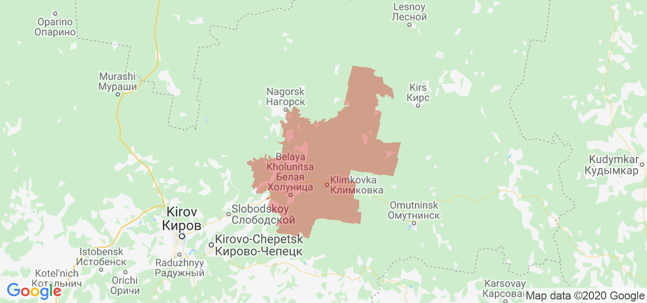 Изображение Белохолуницкого района Кировской области на карте