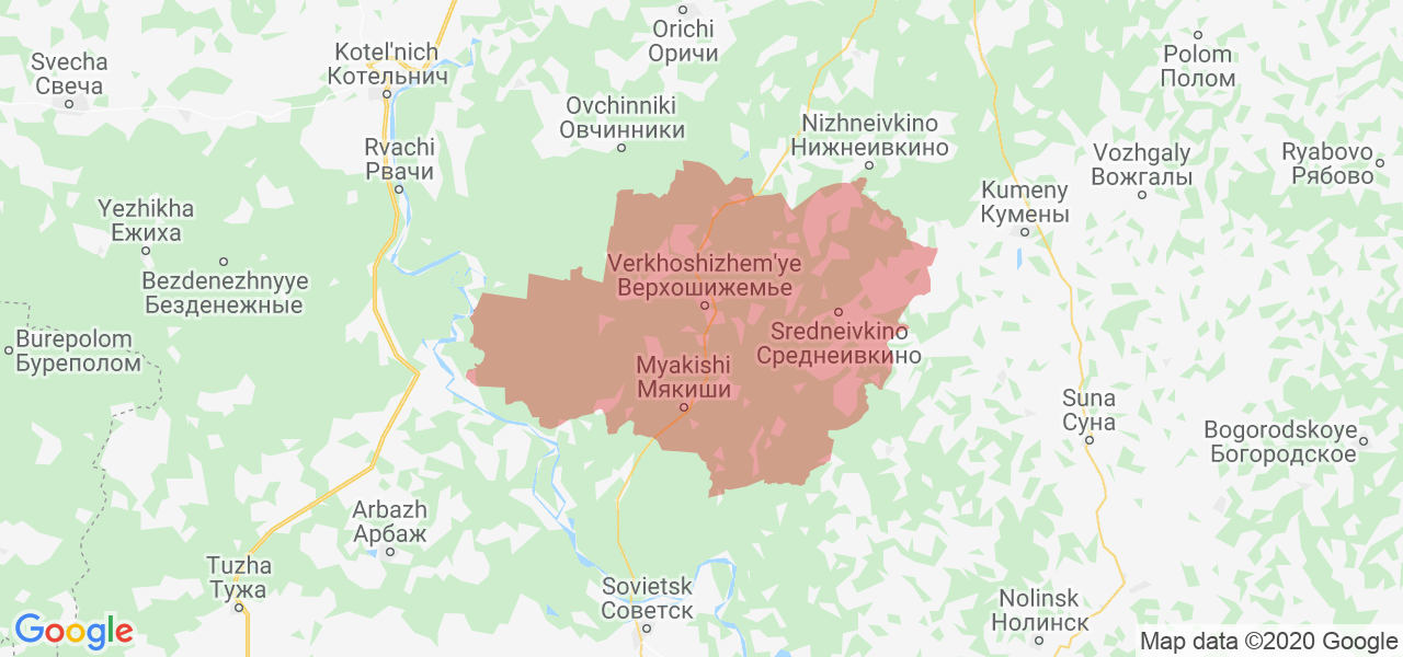Изображение Верхошижемского района Кировской области на карте