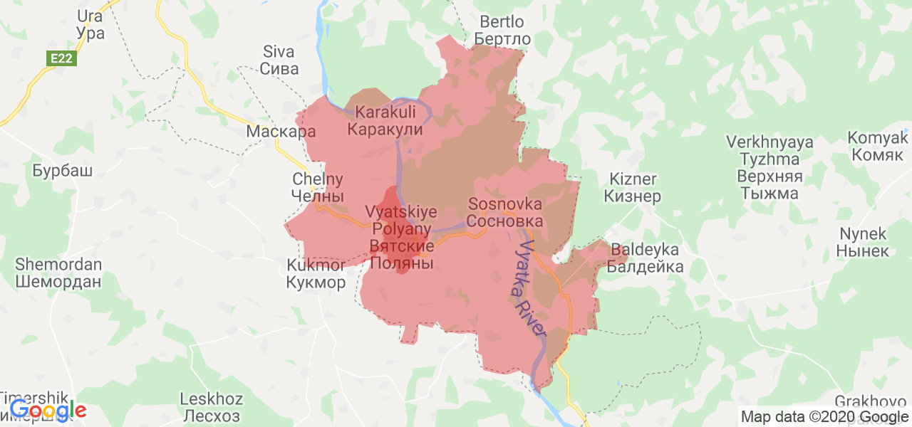 Изображение Вятскополянского района Кировской области на карте