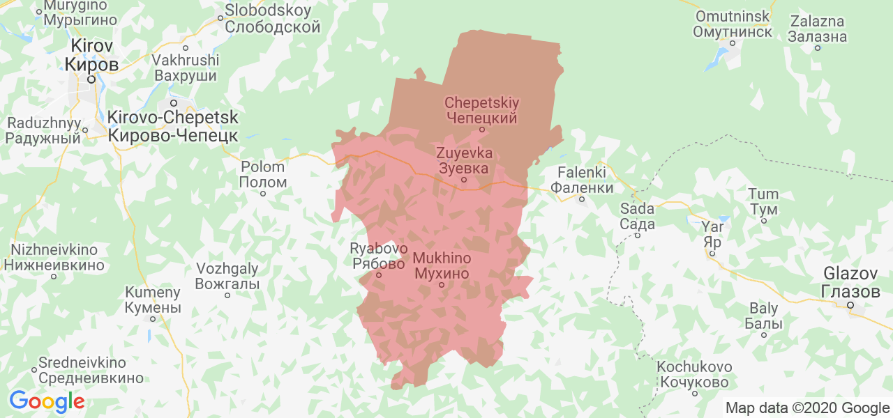 Изображение Зуевского района Кировской области на карте
