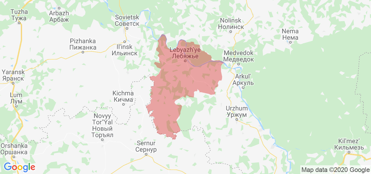 Изображение Лебяжского района Кировской области на карте