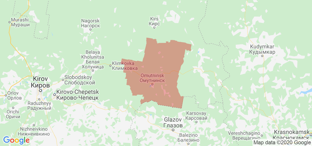 Изображение Омутнинского района Кировской области на карте