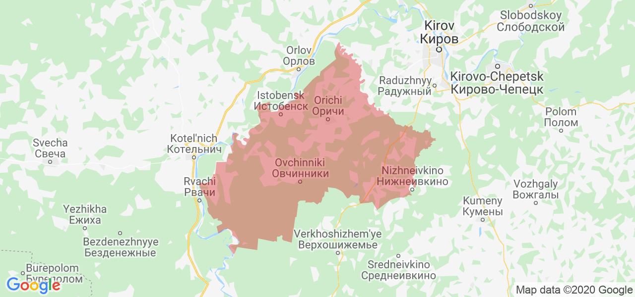 Изображение Оричевского района Кировской области на карте