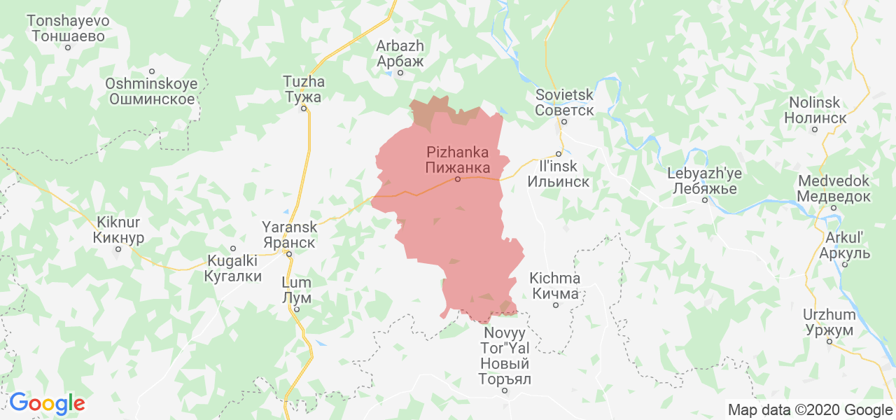 Изображение Пижанского района Кировской области на карте
