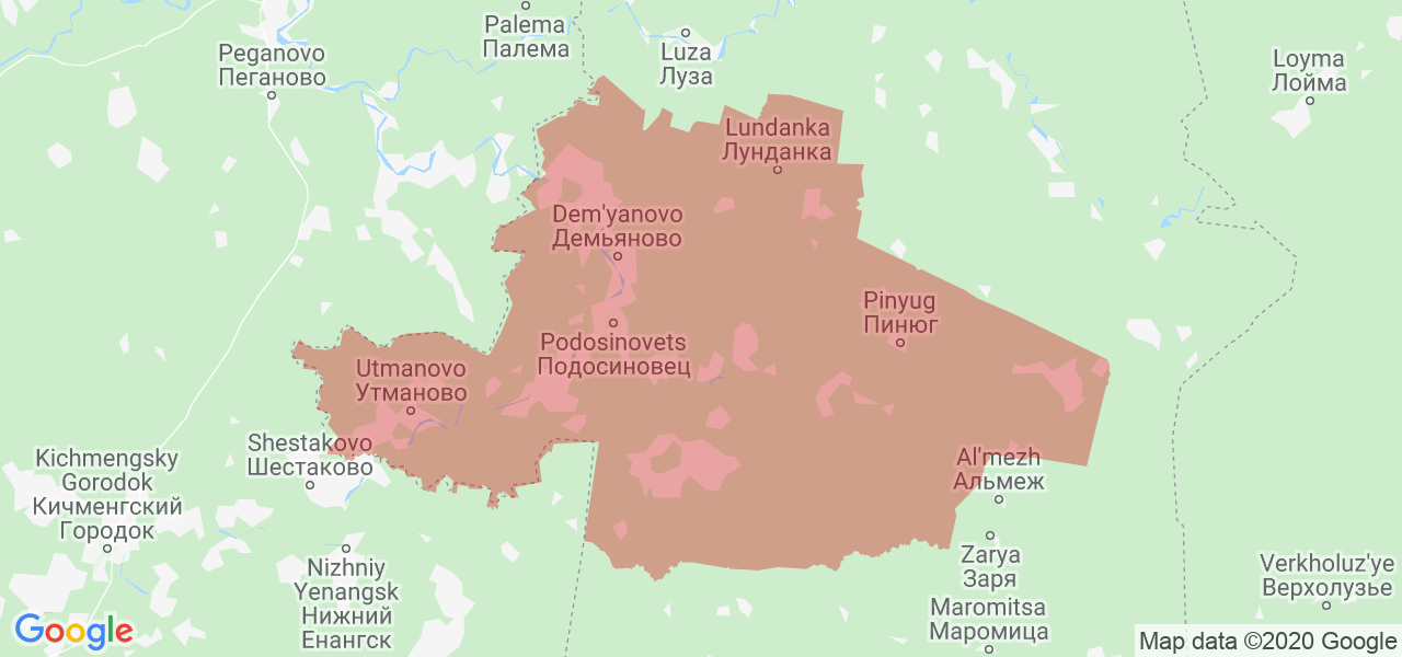 Изображение Подосиновского района Кировской области на карте