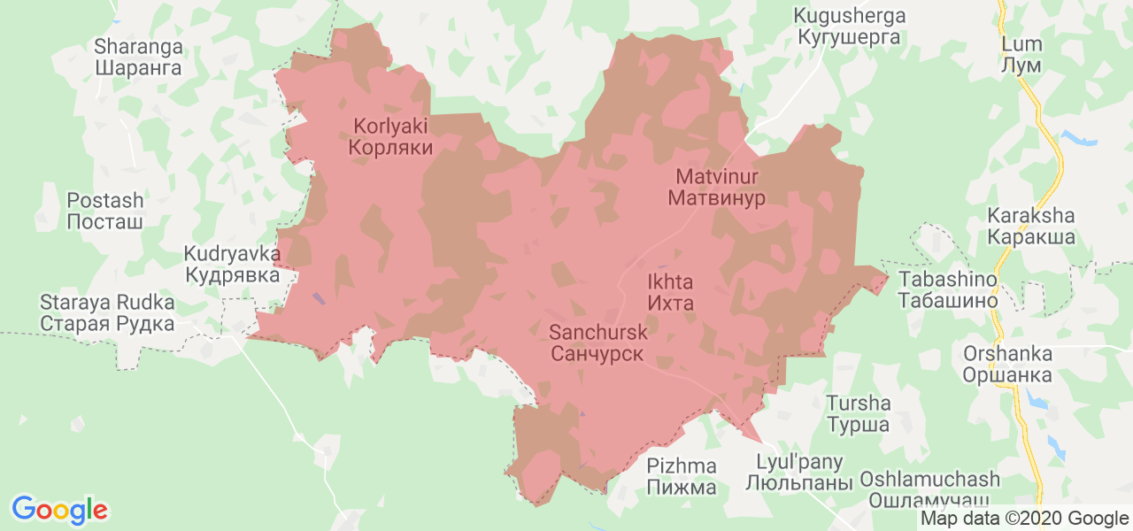 Изображение Санчурского района Кировской области на карте