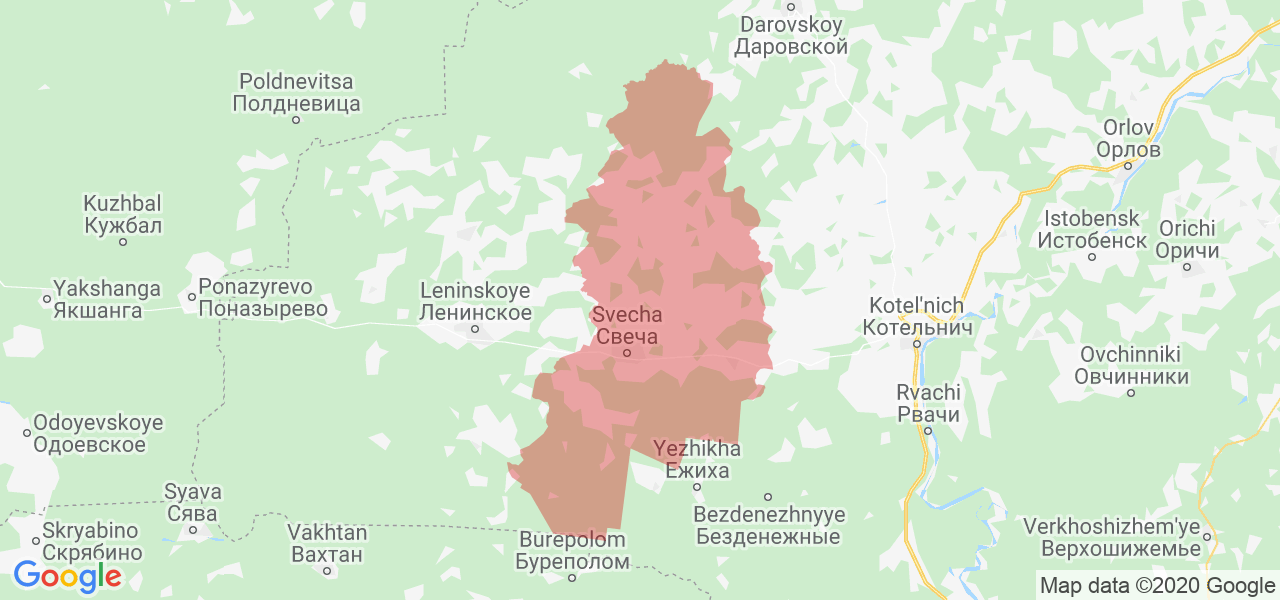 Изображение Свечинского района Кировской области на карте
