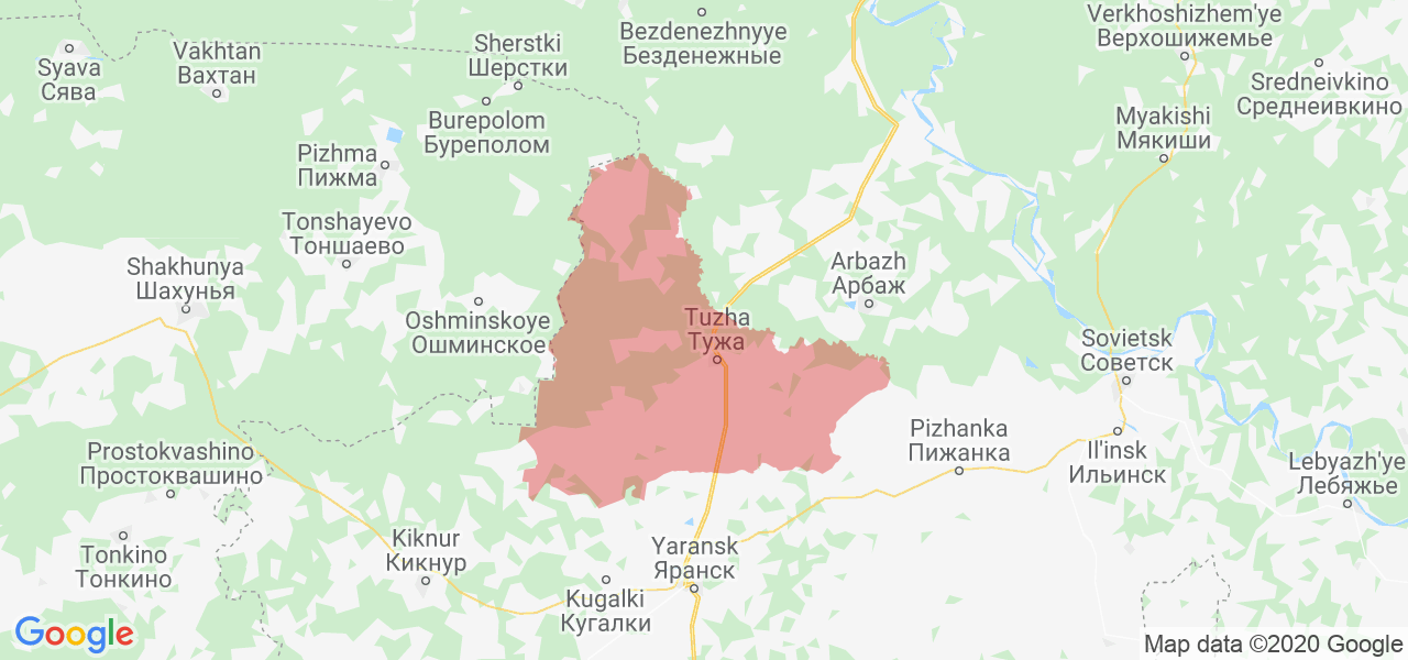 Изображение Тужинского района Кировской области на карте