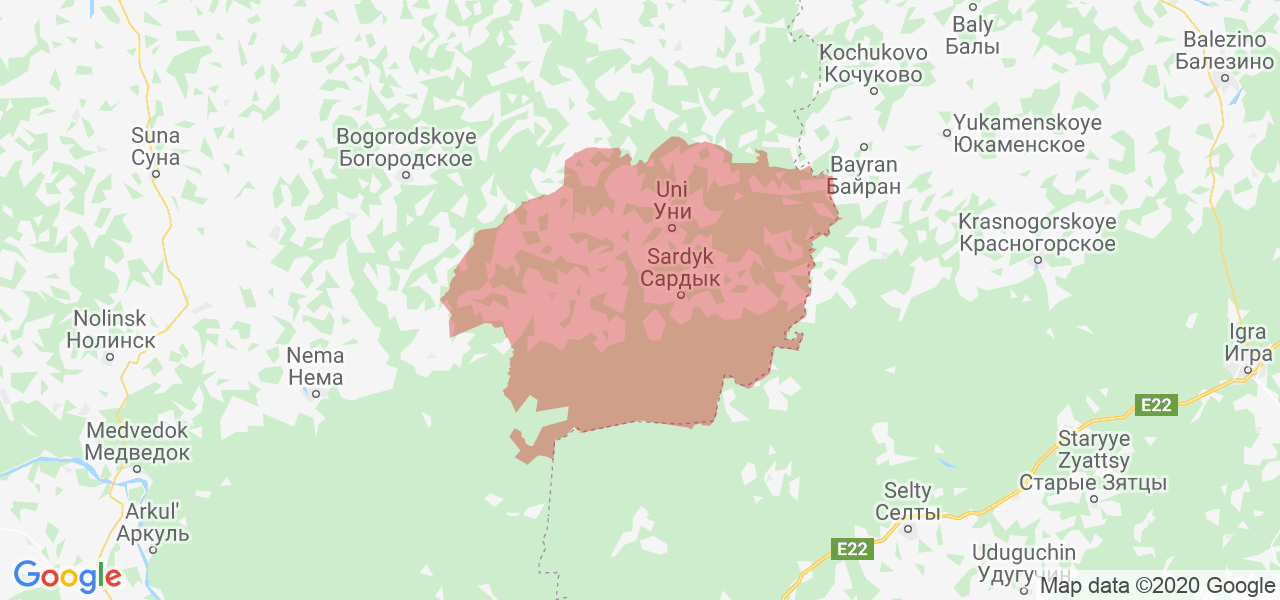 Изображение Унинского района Кировской области на карте