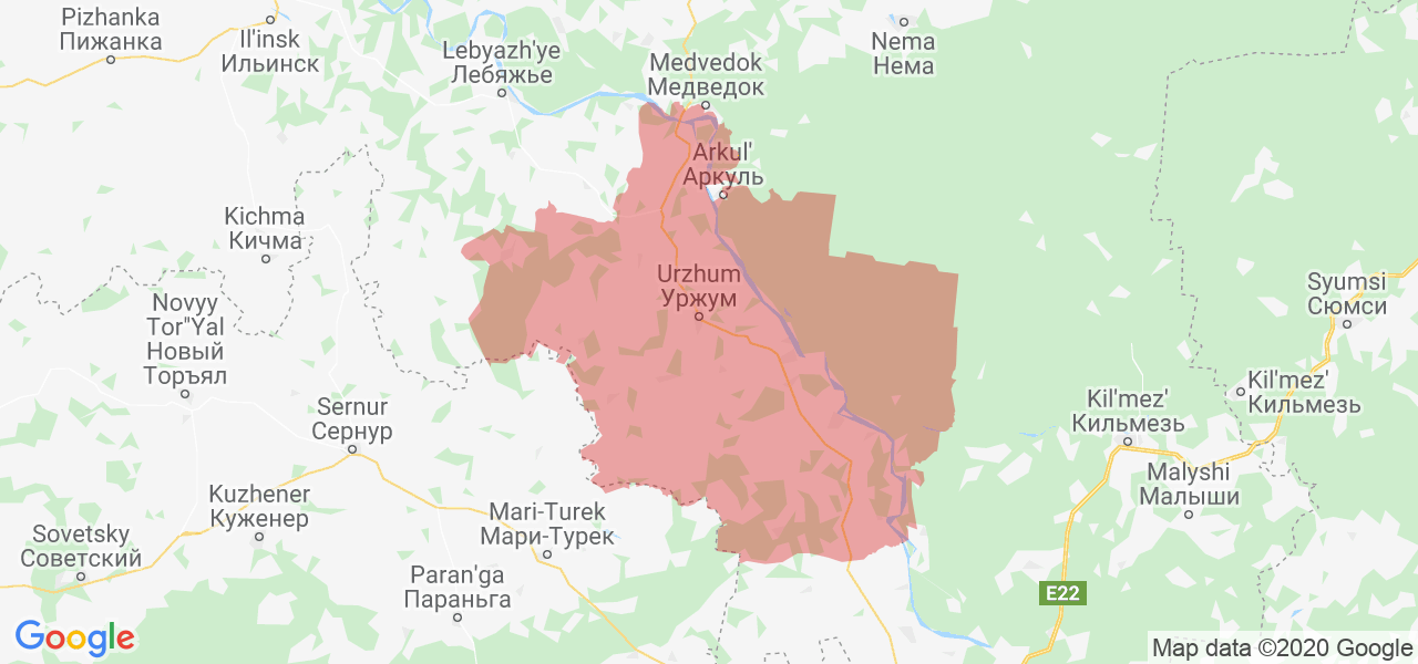 Изображение Уржумского района Кировской области на карте