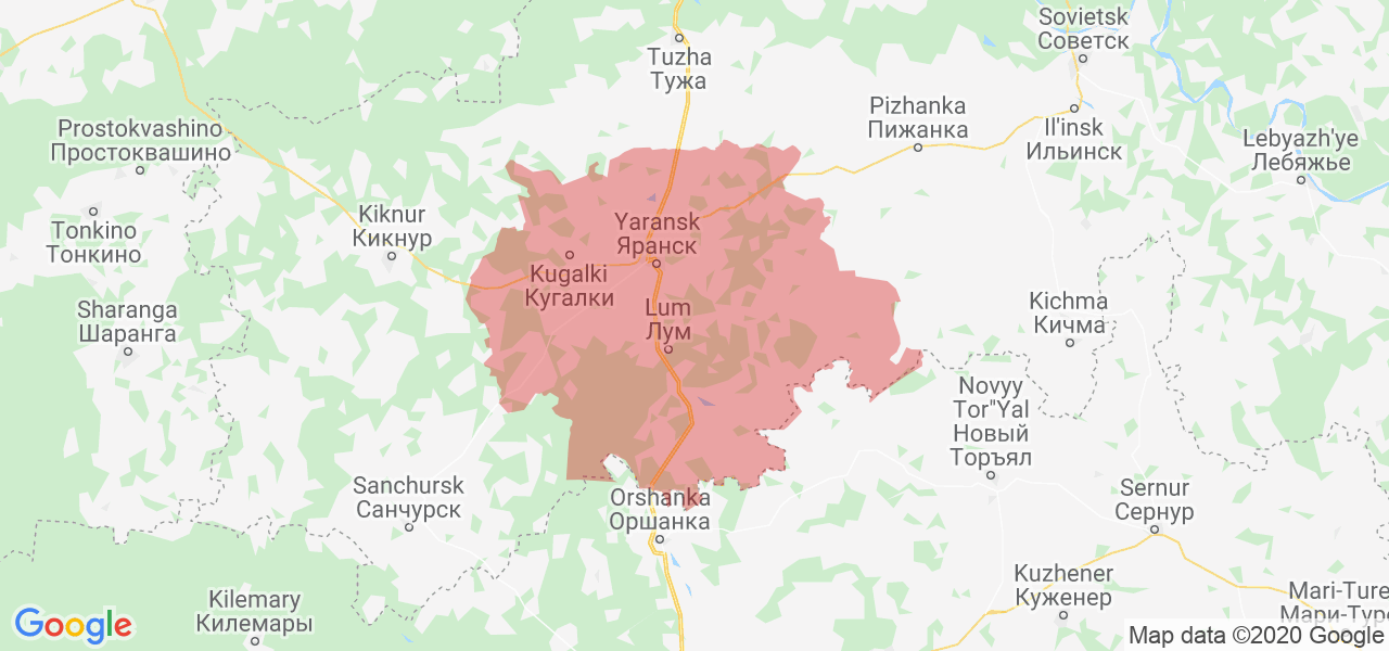 Изображение Яранского района Кировской области на карте
