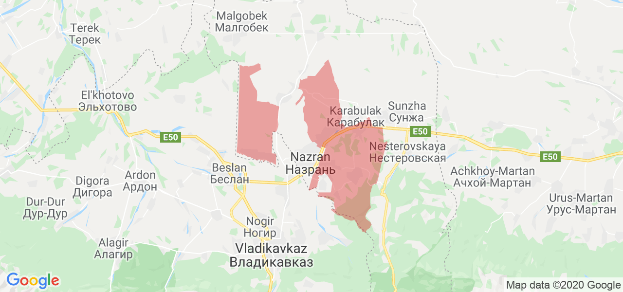 Изображение Назрановского района Республики Ингушетия на карте