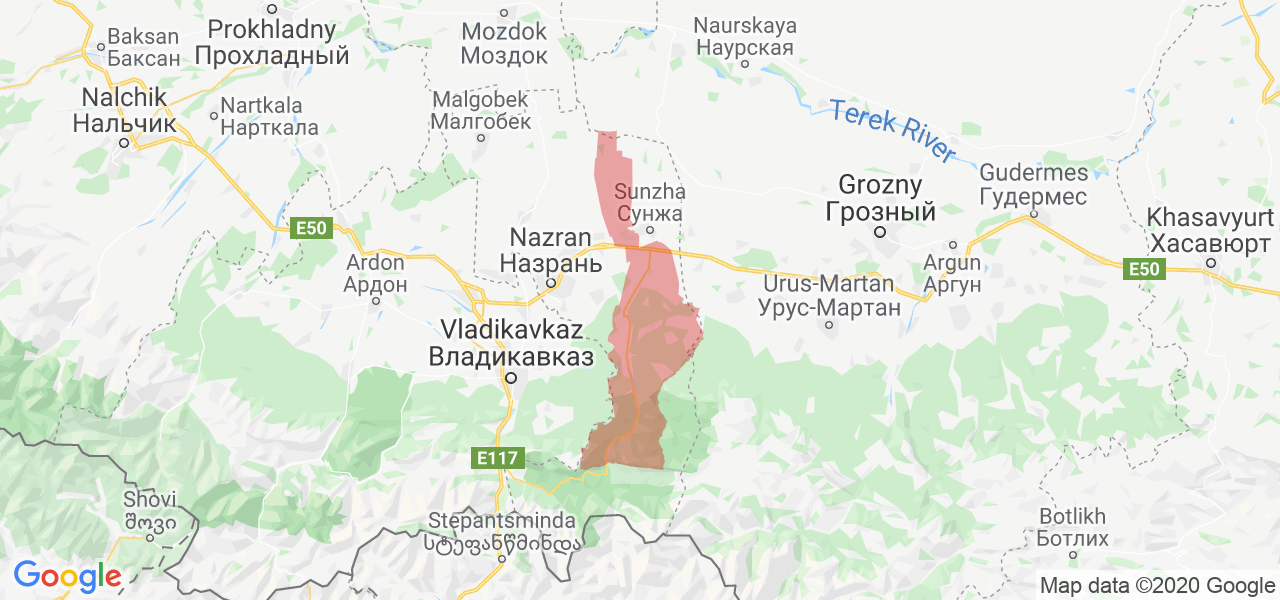 Изображение Сунженского района Республики Ингушетия на карте