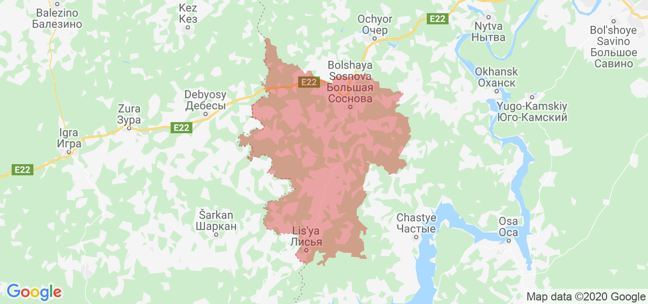 Изображение Большесосновского района Пермского края на карте