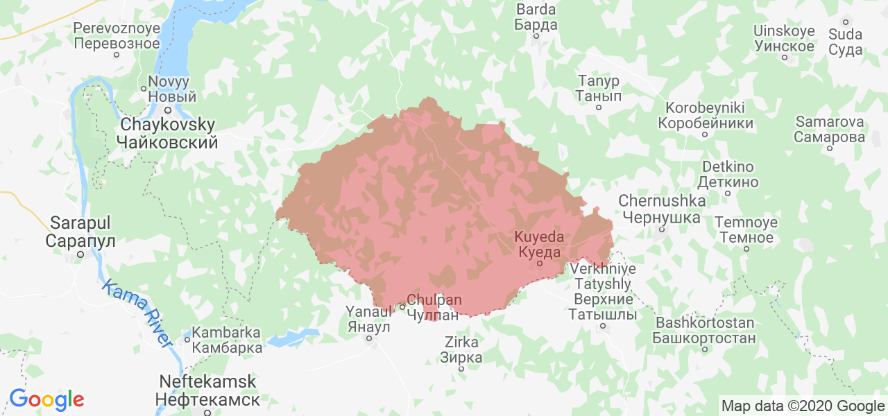 Изображение Куединского района Пермского края на карте