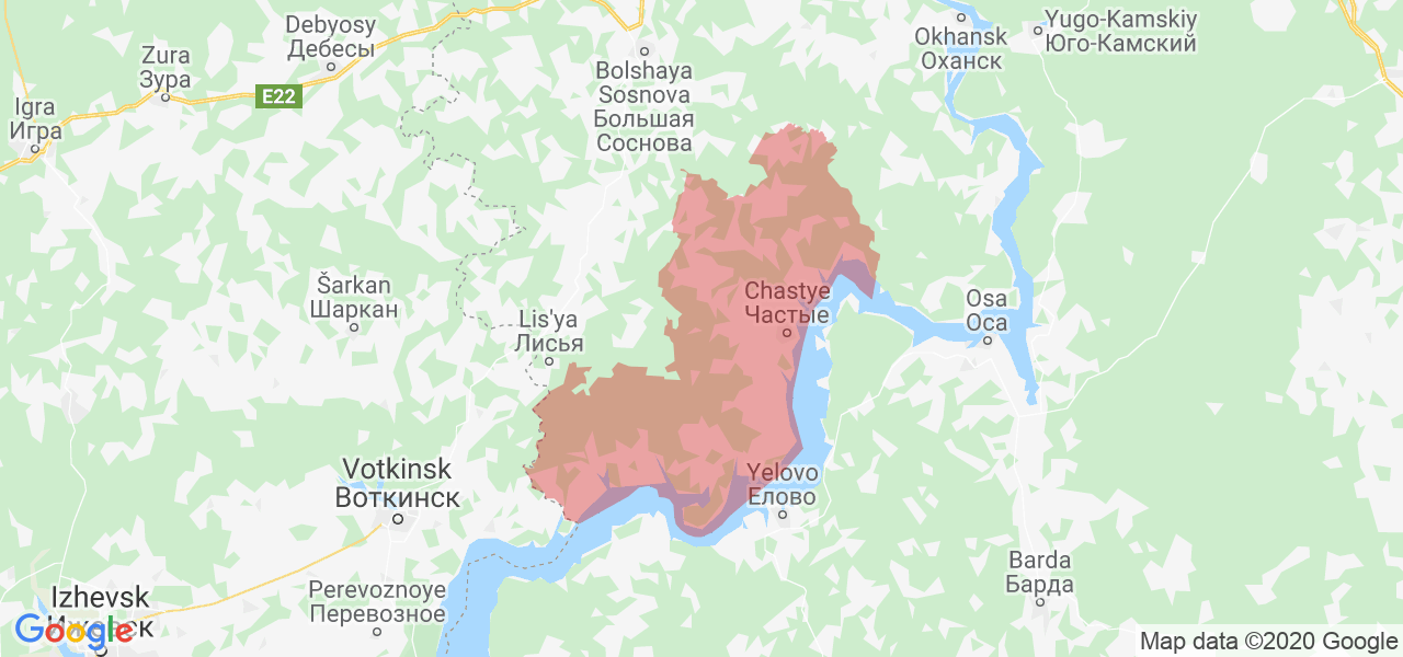 Изображение Частинского района Пермского края на карте