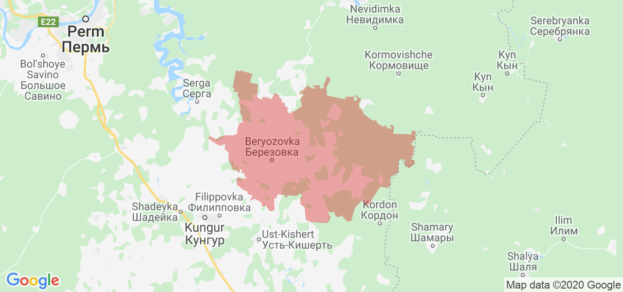 Изображение Берёзовского района Пермского края на карте